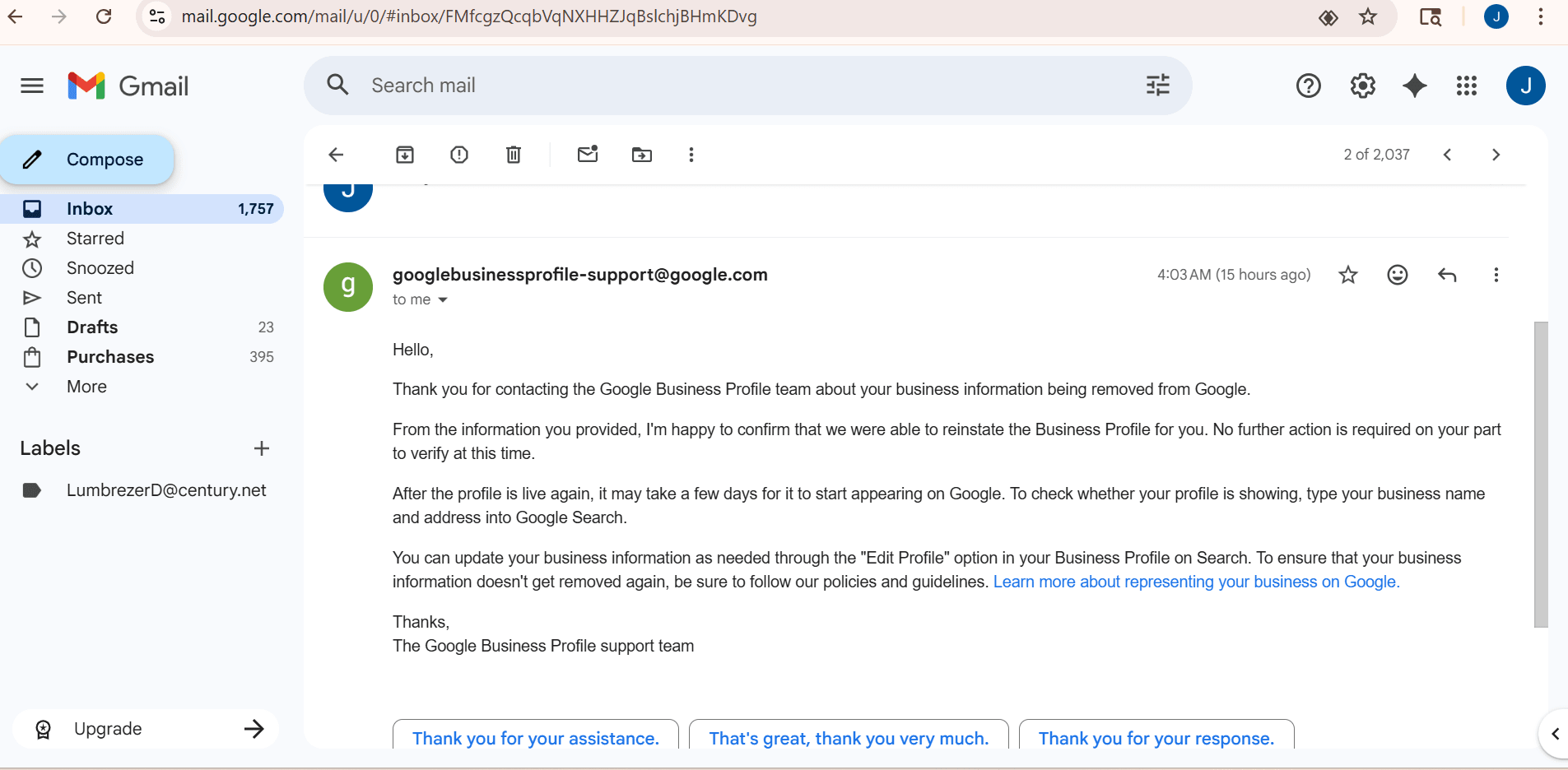 Suspended profile reinstated by Google support.