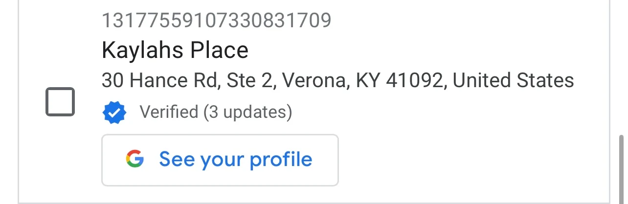 Verified Business Profile, three confirmed updates.